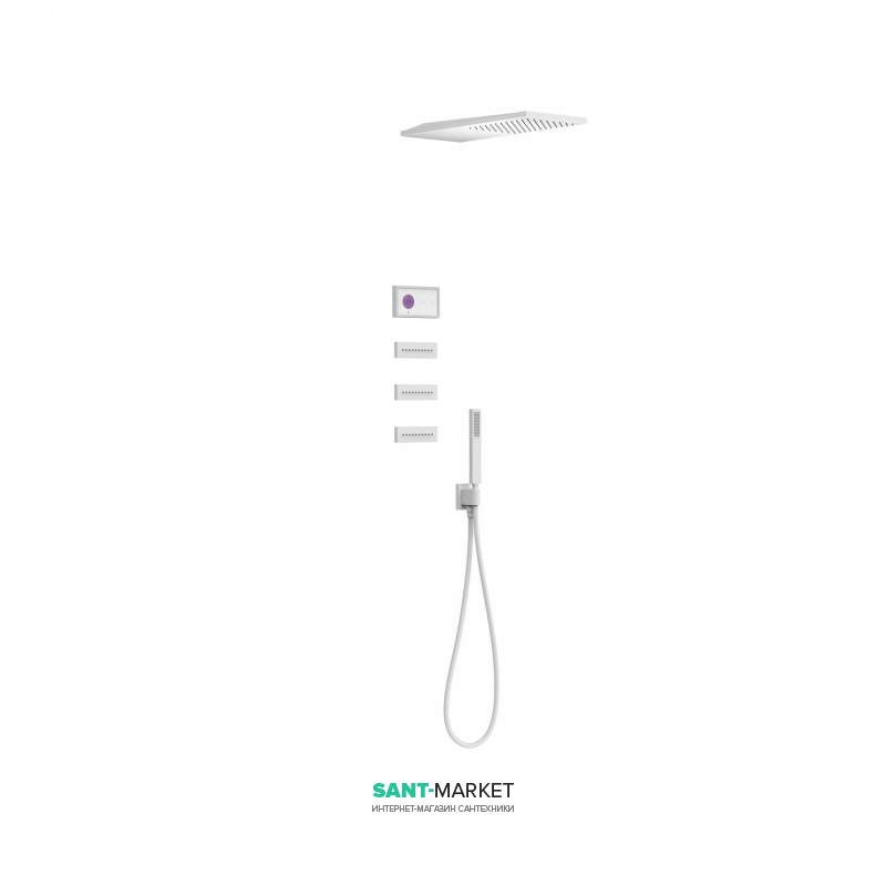 Электронная душевая система скрытого монтажа Tres Shower Technology с термостатом и боковыми форсунками белый матовый/белый 09286314BM