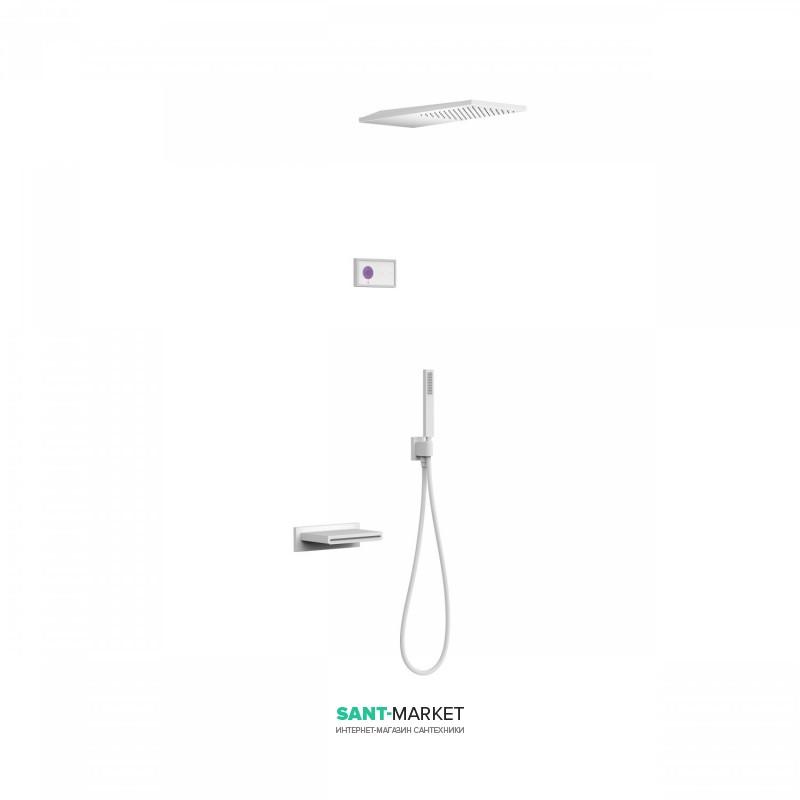 Электронная душевая система скрытого монтажа Tres Shower Technology с термостатом и каскадным изливом белый матовый/белый 09286316BM
