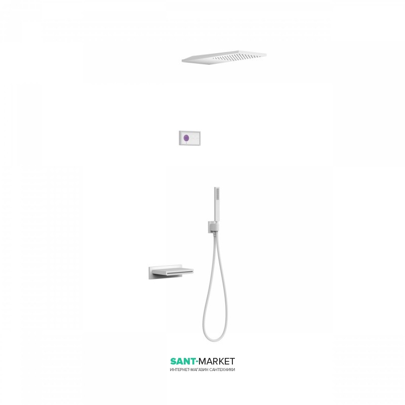 Электронная душевая система скрытого монтажа Tres Shower Technology с термостатом и каскадным изливом белый матовый/белый 09286316BM