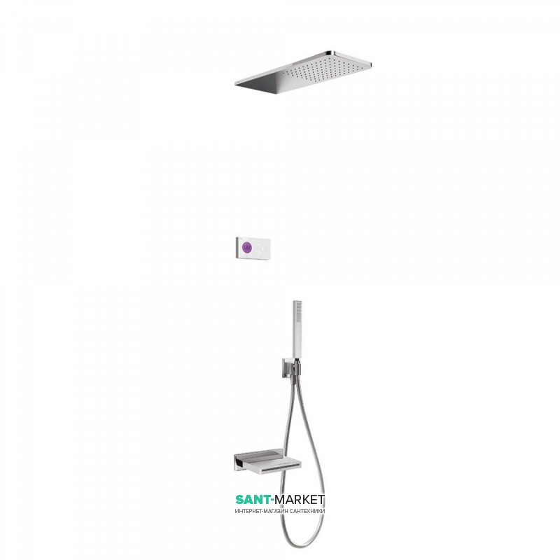 Електронна душова система прихованого монтажу Tres Shower Technology з термостатом і каскадним виливом хром/білий 09286319