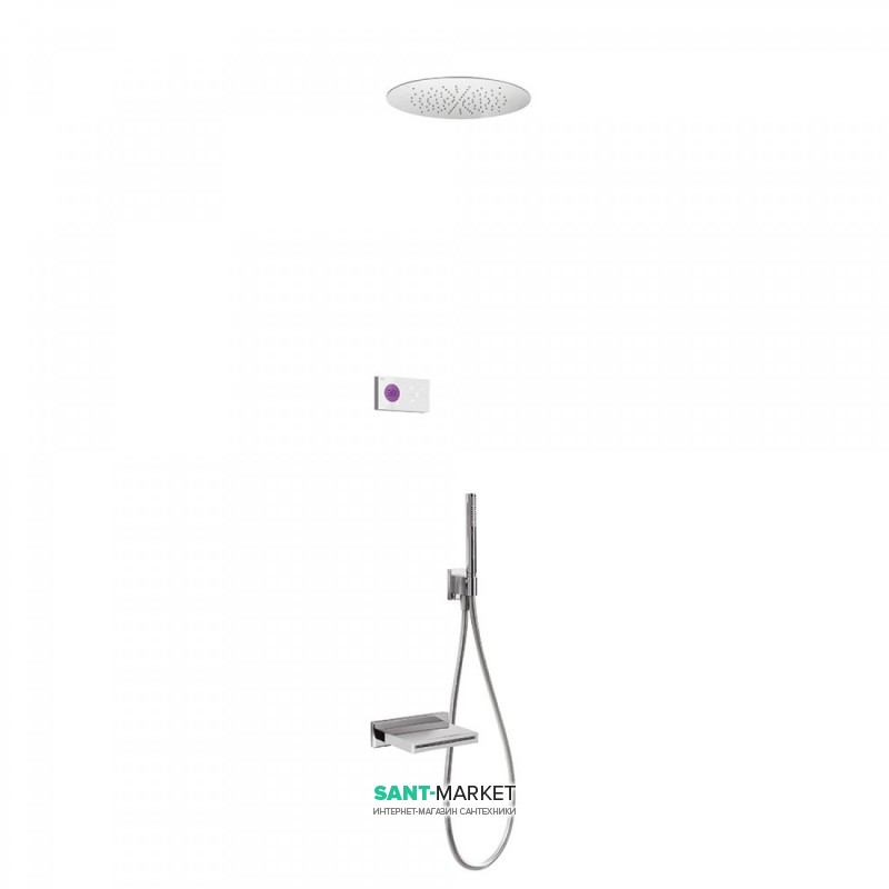 Электронная душевая система скрытого монтажа Tres Shower Technology с термостатом и каскадным изливом хром/белый 09286320