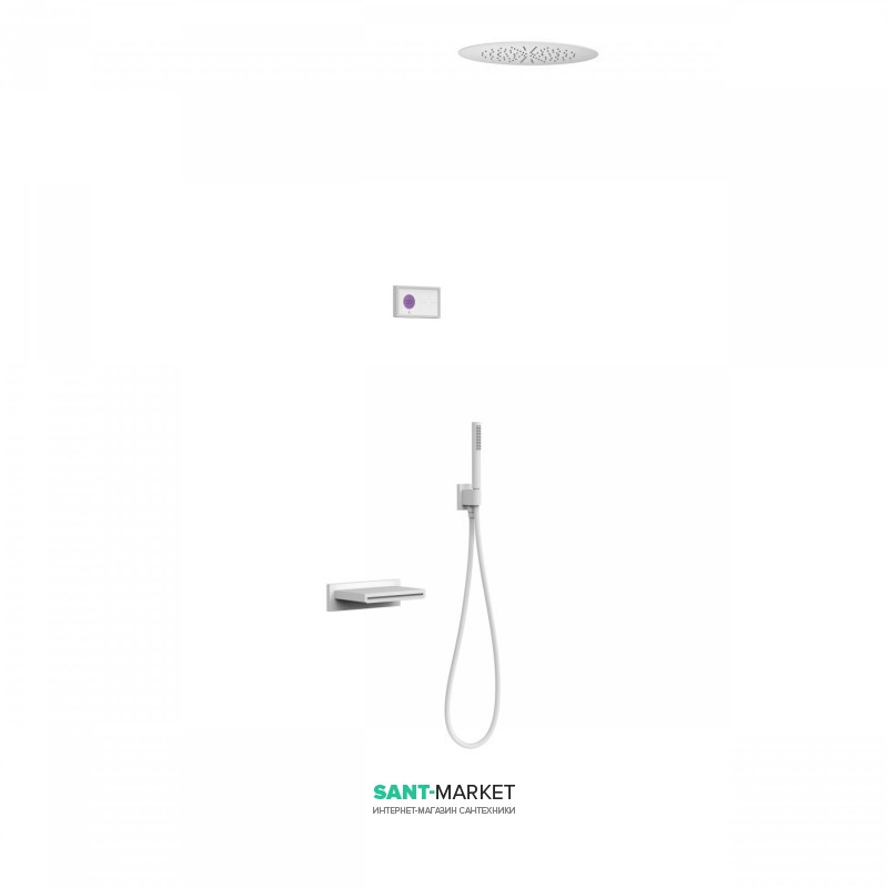 Электронная душевая система скрытого монтажа Tres Shower Technology с термостатом и каскадным изливом белый матовый/белый 09286320BM