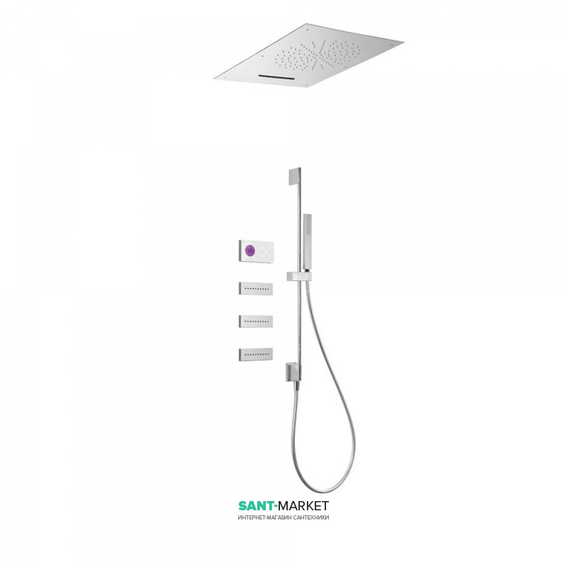 Электронная душевая система скрытого монтажа Tres Shower Technology с термостатом и штангой хром/белый 09286403