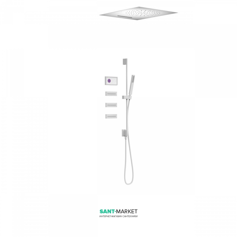 Электронная душевая система скрытого монтажа Tres Shower Technology с термостатом и штангой белый матовый/белый 09286403BM