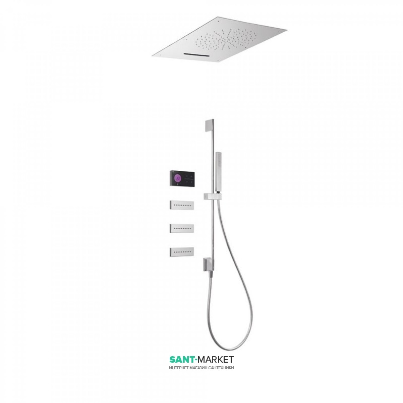 Электронная душевая система скрытого монтажа Tres Shower Technology с термостатом и штангой хром/черный 09288403