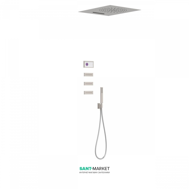 Электронная душевая система скрытого монтажа Tres Shower Technology с термостатом и боковыми форсунками сталь/белый 09286404AC