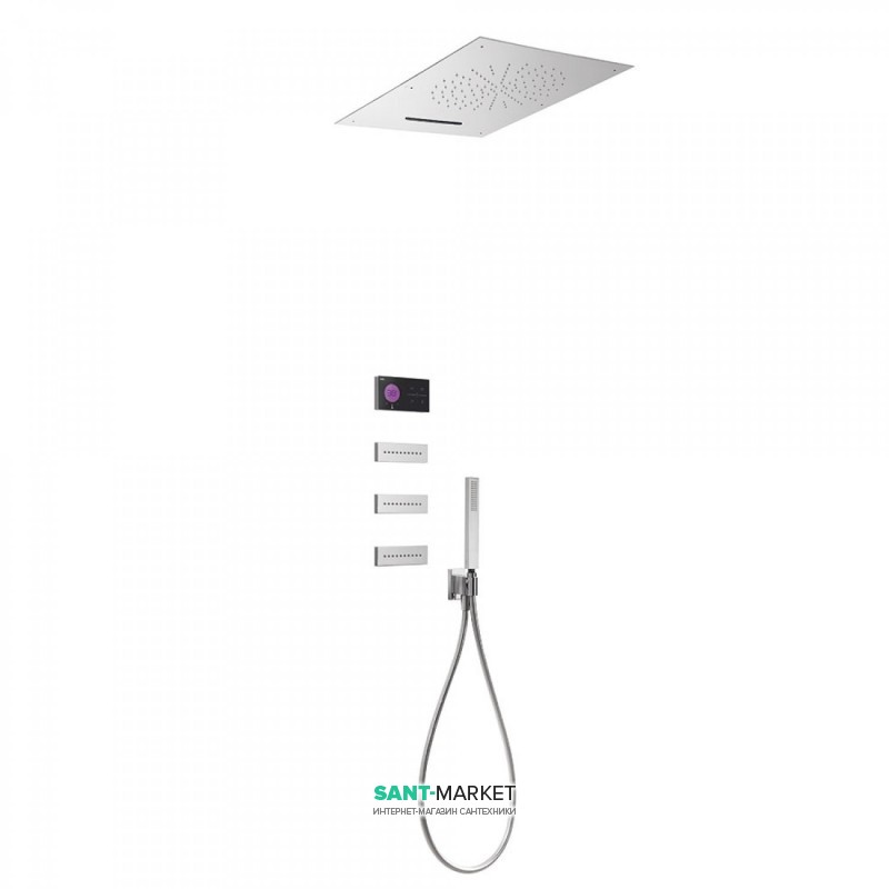 Електронна душова система прихованого монтажу Tres Shower Technology з термостатом і бічними форсунками хром/чорний 09288404