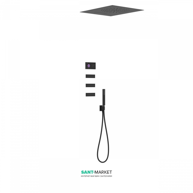 Електронна душова система прихованого монтажу Tres Shower Technology з термостатом і бічними форсунками чорний матовий/чорний 09288404NM