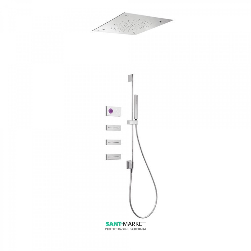 Электронная душевая система скрытого монтажа Tres Shower Technology с термостатом и штангой хром/белый 09286405