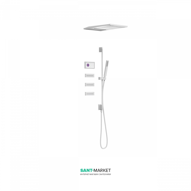 Электронная душевая система скрытого монтажа Tres Shower Technology с термостатом и штангой белый матовый/белый 09286407BM