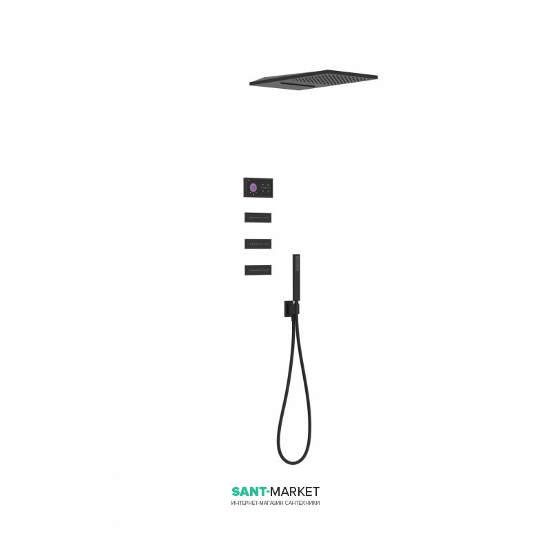 Электронная душевая система скрытого монтажа Tres Shower Technology с термостатом черный матовый/черный 09288408NM