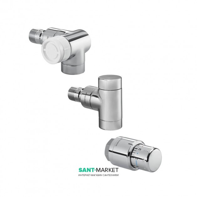 Кутовий трехосевой приєднувальний набір Oventrop E Uni SH праве підключення хром 1164452