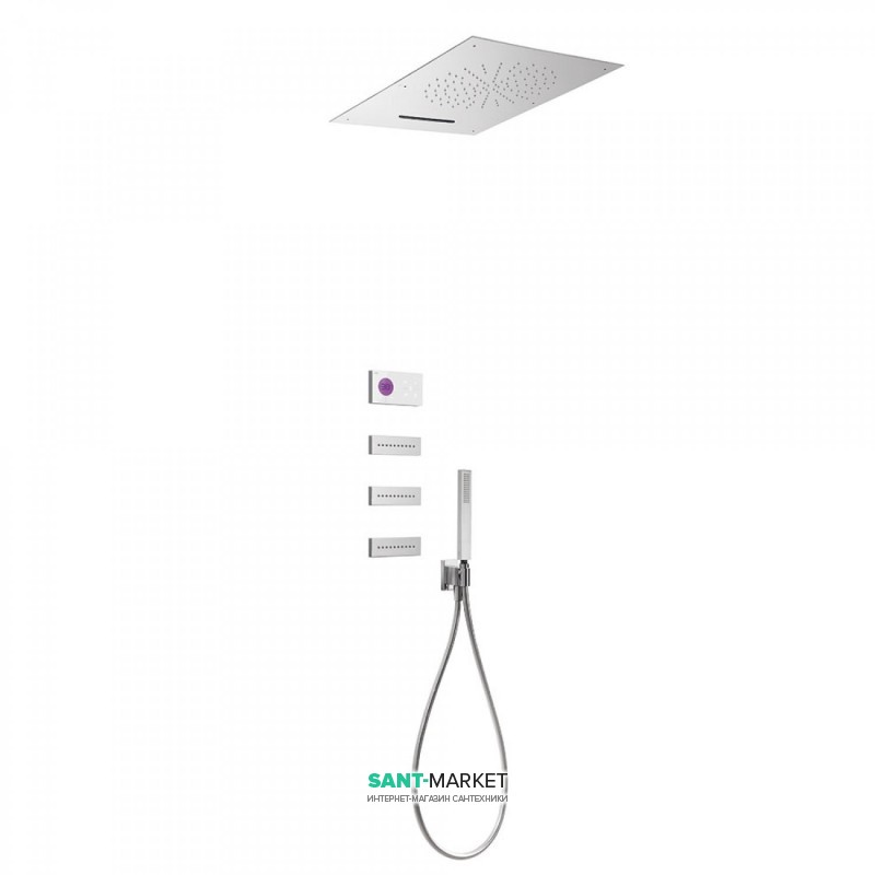 Електронна душова система прихованого монтажу Tres Shower Technology з термостатом і бічними форсунками хром/білий 09286404
