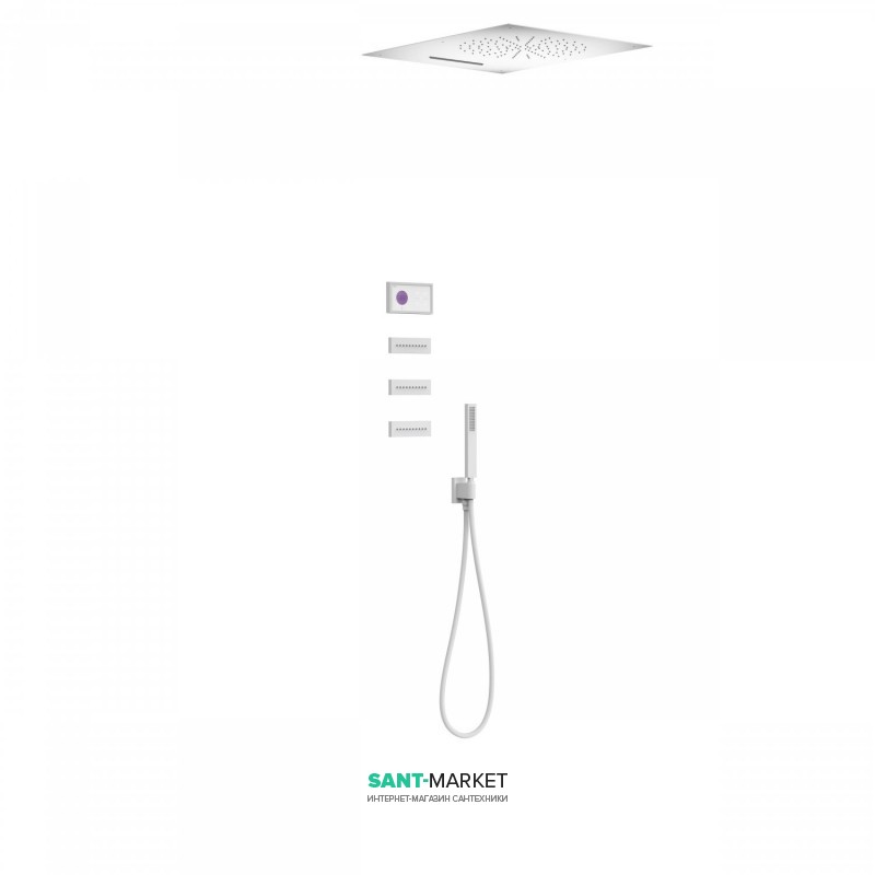 Электронная душевая система скрытого монтажа Tres Shower Technology с термостатом и боковыми форсунками белый матовый/белый 09286404BM