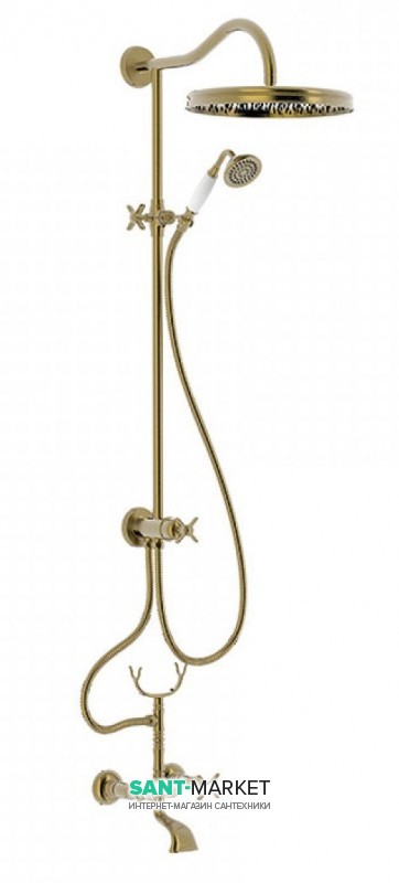 Душевая стойка Tres Tres-Сlasic с двухвентильным смесителем состаренная латунь 24217602LV