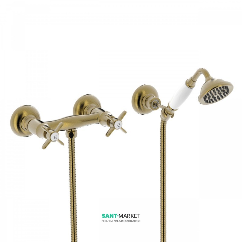 Змішувач для душу Tres Tres-Clasic двовентильний з ручним душем зістарена латунь 24216301LV