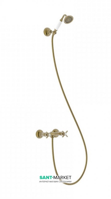 Змішувач для душу Tres Tres-Clasic двовентильний з ручним душем зістарена латунь матова 24216301LM