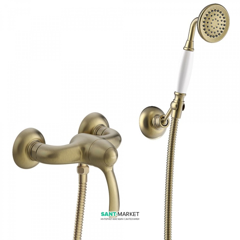 Змішувач для душу Tres Tres-Clasic одноважільний з ручним душем зістарена латунь 24216701LV