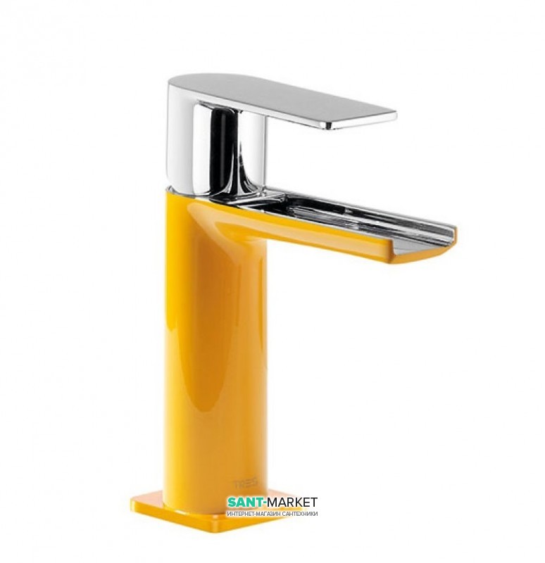 Смеситель для раковины Tres Loft colors однорычажный с открытым каскадным изливом янтарно-желтый/хром 20011001AM