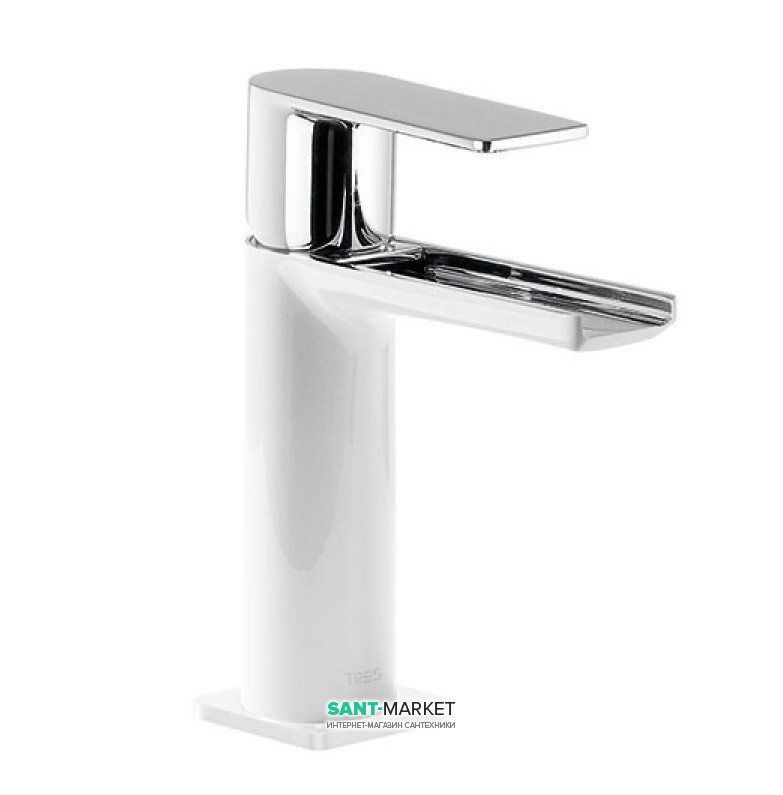 Смеситель для раковины Tres Loft colors однорычажный с открытым каскадным изливом белый/хром 20011001BL
