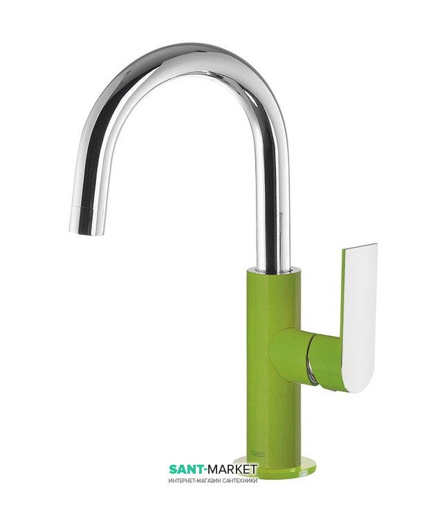 Смеситель для раковины Tres Loft colors однорычажный с поворотным изливом зеленый/хром 20020504VE