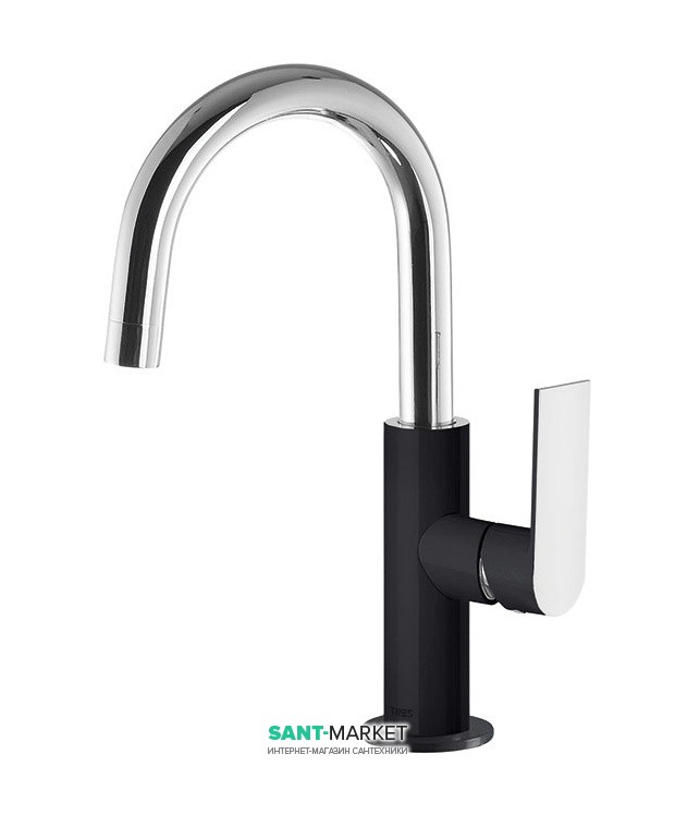 Смеситель для раковины Tres Loft colors однорычажный с поворотным изливом черный/хром 20020504NE