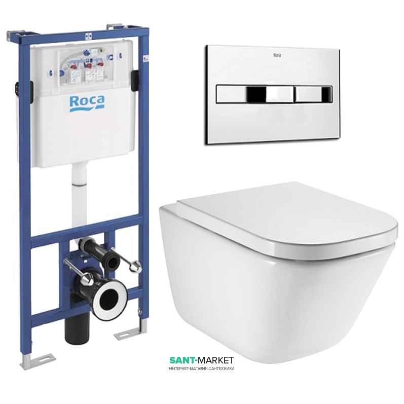 Унітаз підвісний Roca Gap A34H47C000 + Інсталяція A890090020 + Кнопка A890096001