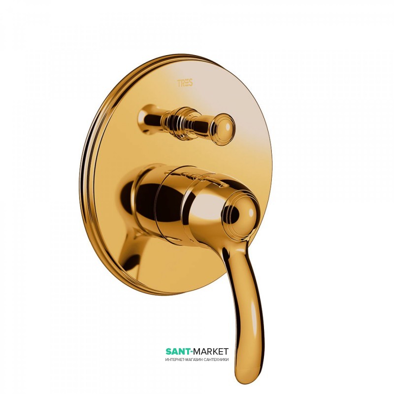 Змішувач для душу Tres Tres-Clasic одноважільний вбудований 2 канали золото 24218001OR