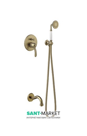 Душевая система скрытого монтажа Tres Tres-Сlasic с однорычажным смесителем и изливом для ванны состаренная латунь 24218005LV