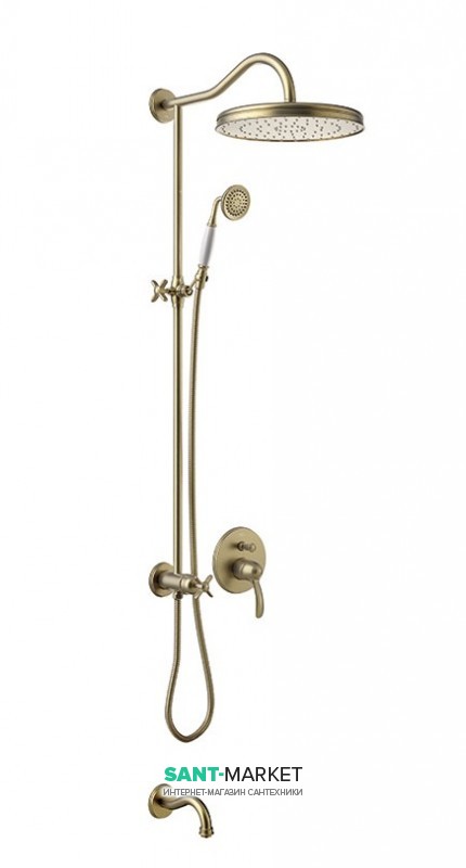 Душова стійка Tres Tres-Clasic з одноважільним вбудованим змішувачем і виливом для ванни зістарена латунь 24218006LV