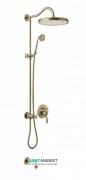 Душевая стойка Tres Tres-Сlasic с однорычажным встроенным смесителем и изливом для ванны состаренная латунь матовая 24218006LM