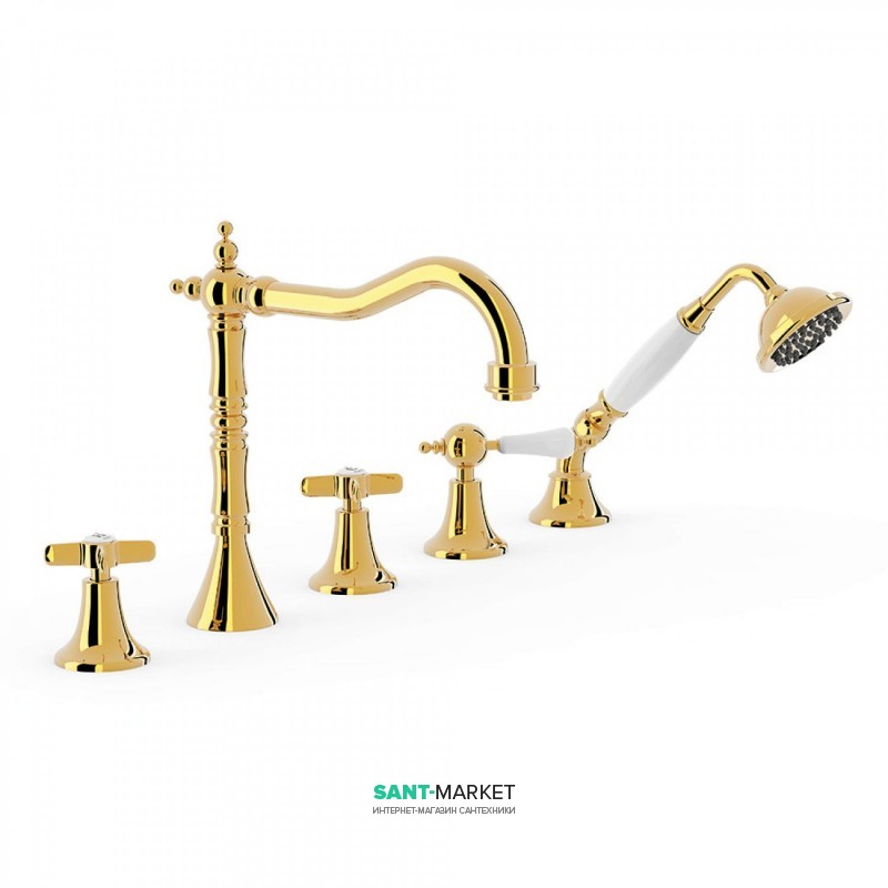 Смеситель на борт ванны Tres Tres-Сlasic с ручным душем золото 24214601OR