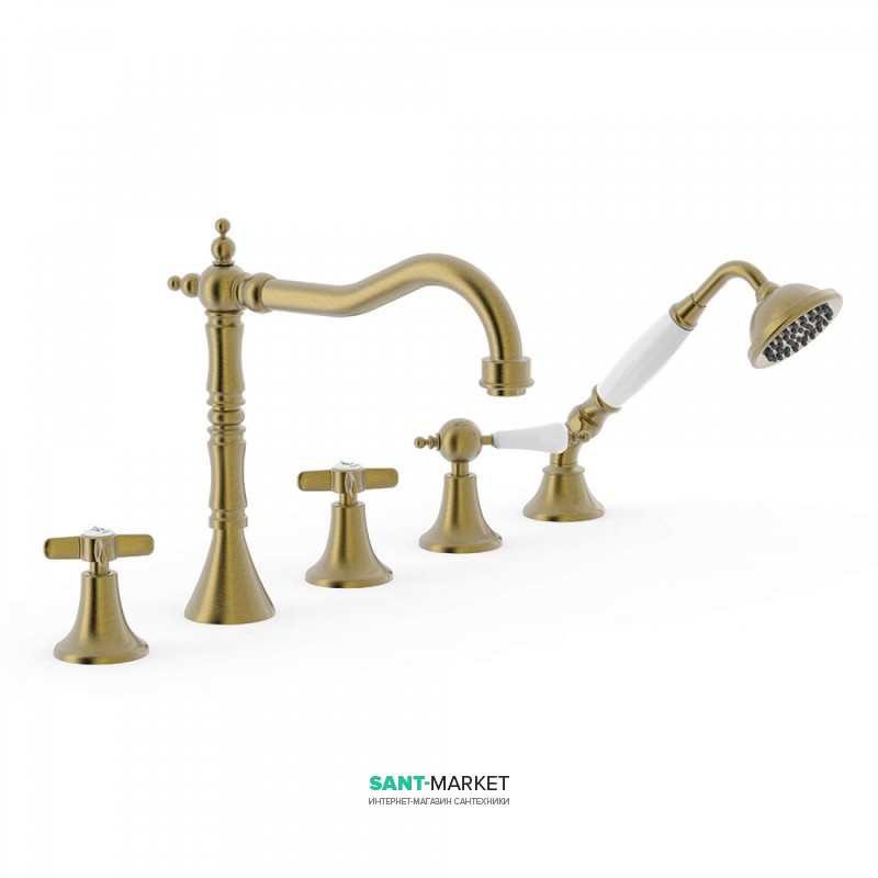 Смеситель на борт ванны Tres Tres-Сlasic с ручным душем состаренная латунь матовая 24214601LM