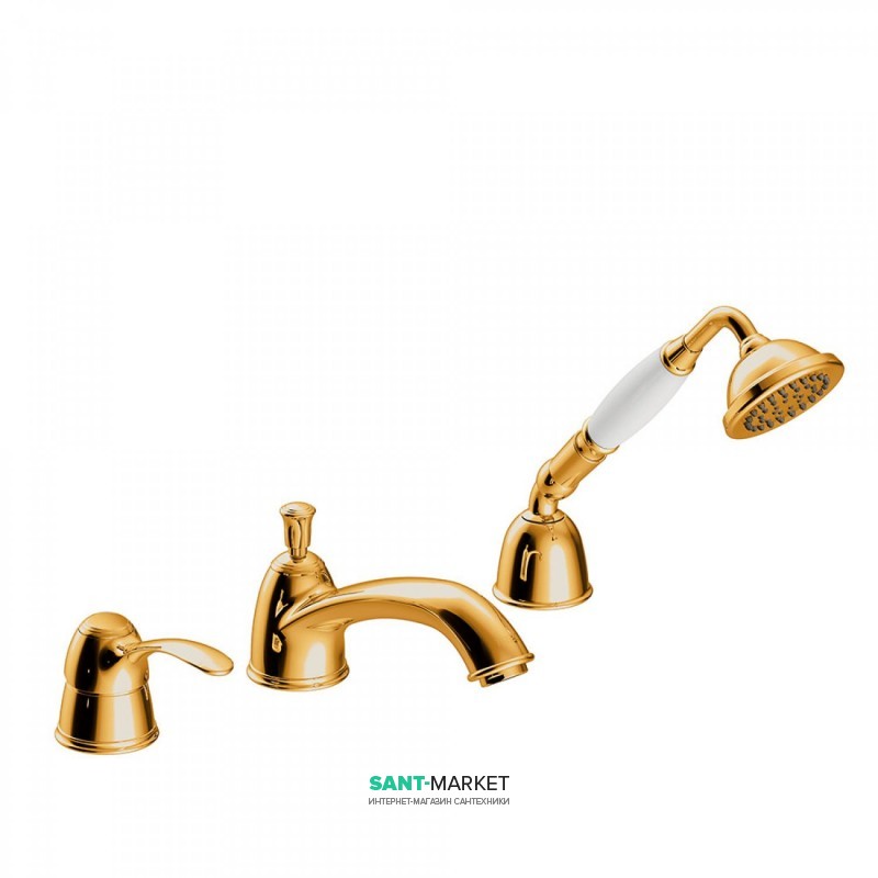 Смеситель на борт ванны Tres Tres-Сlasic однорычажный с ручным душем золото 24214501OR