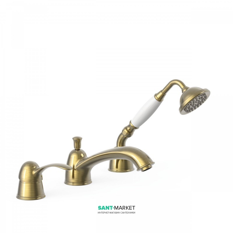 Змішувач на борт ванни Tres Tres-Clasic одноважільний з ручним душем зістарена латунь 24214501LV