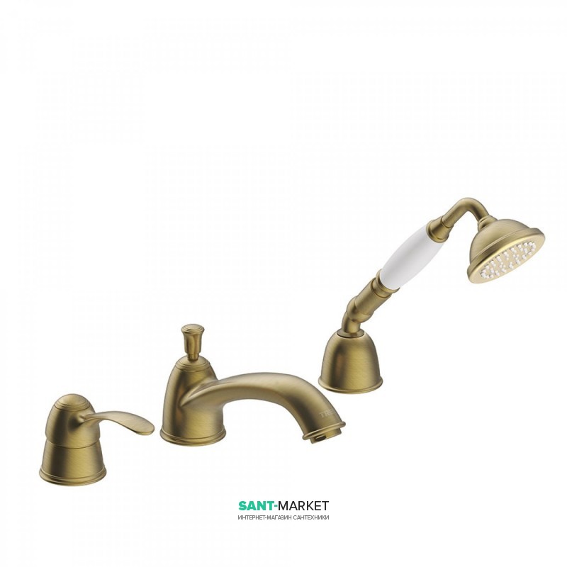 Смеситель на борт ванны Tres Tres-Сlasic однорычажный с ручным душем состаренная латунь матовая 24214501LM