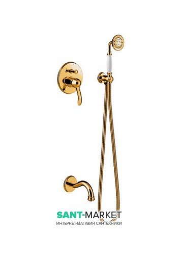 Душова система прихованого монтажу Tres Tres-Clasic з одноважільним змішувачем і виливом для ванни золото 24218005OR