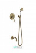 Душова система прихованого монтажу Tres Tres-Clasic з одноважільним змішувачем і виливом для ванни зістарена латунь матова 24218005LM