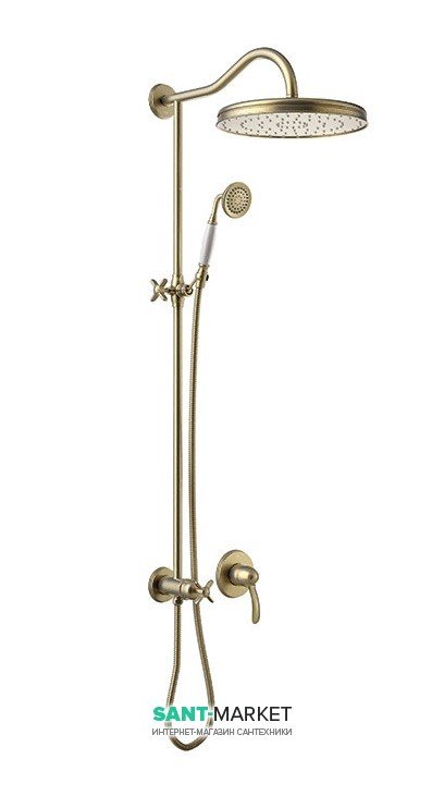 Душова стійка Tres Tres-Clasic з одноважільним вбудованим змішувачем зістарена латунь 24217703LV