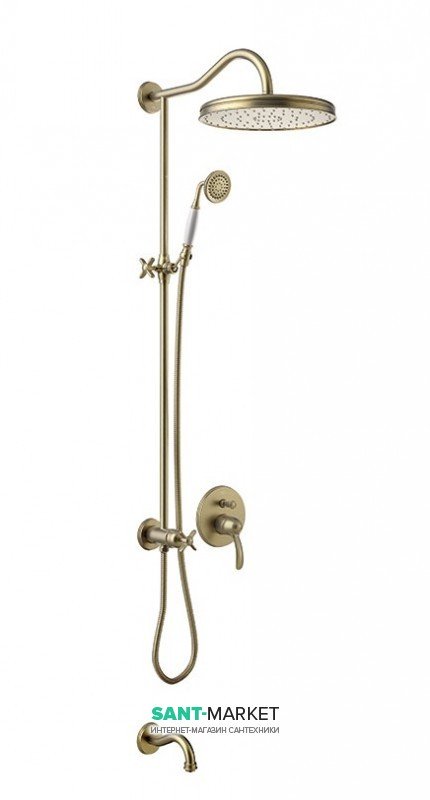 Душова стійка Tres Tres-Clasic з одноважільним вбудованим змішувачем і виливом для ванни зістарена латунь 24218006LV