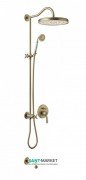 Душевая стойка Tres Tres-Сlasic с однорычажным встроенным смесителем и изливом для ванны состаренная латунь матовая 24218006LM
