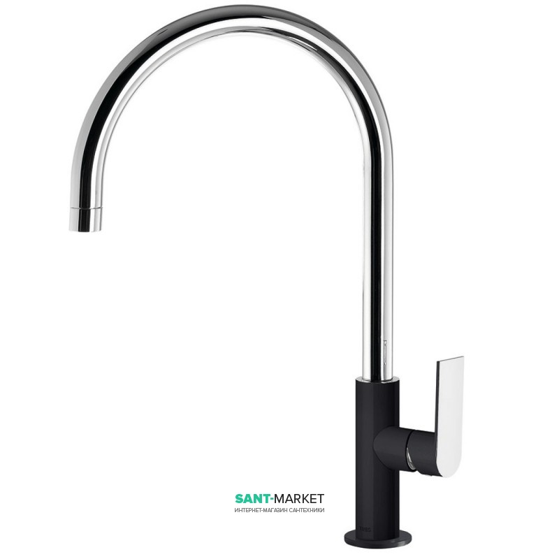 Змішувач для раковини Tres Loft colors одноважільний з поворотним виливом 232 мм чорний/хром 20020506NE