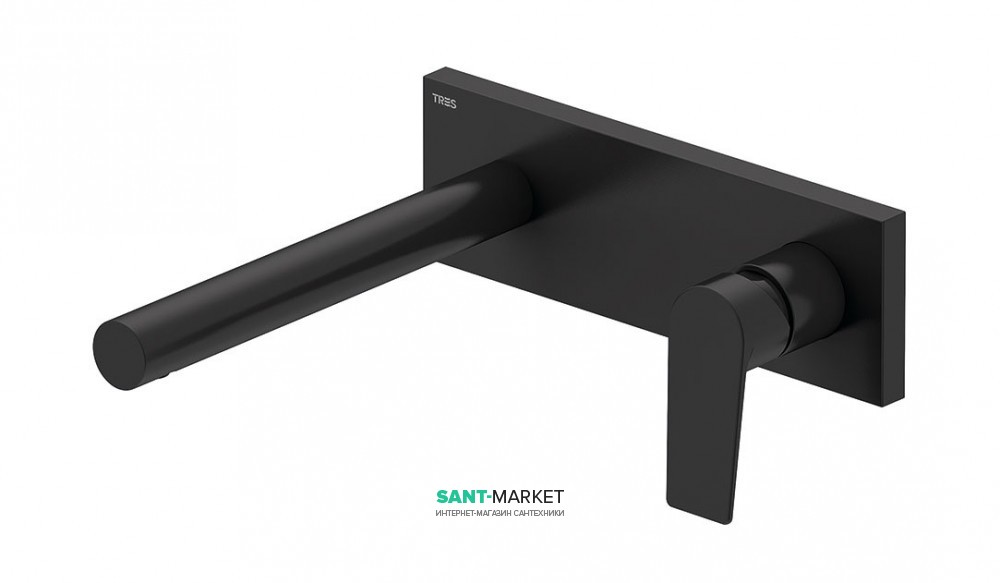 Смеситель для раковины Tres Project colors настенный излив 213 мм черный матовый 21120202NM