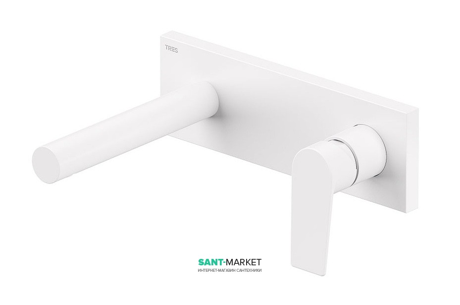 Смеситель для раковины Tres Project colors настенный излив 163 мм белый матовый 21120201BM