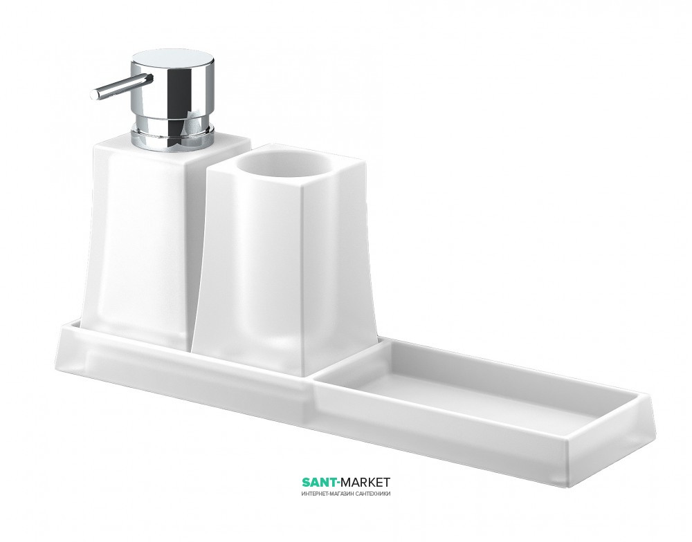 Подставка с дозатором для мыла и стаканом для зубных щеток Sonia S7 Mid Сentury Design матовое стекло/латунь хром 131822