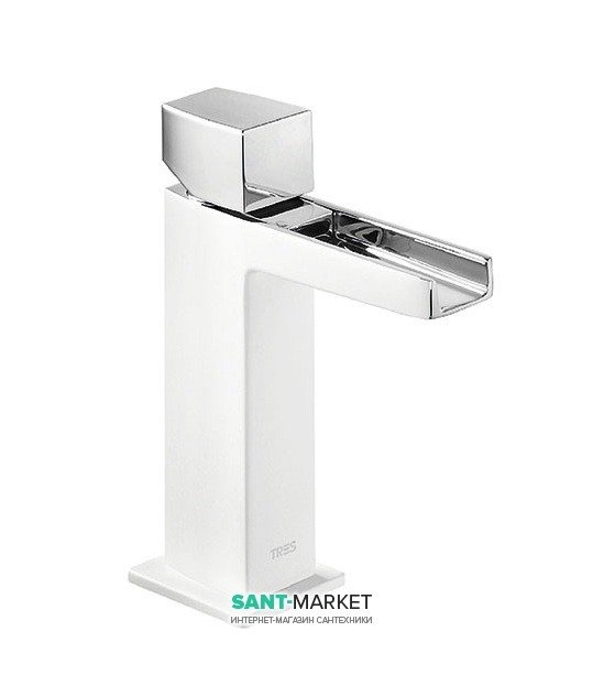 Смеситель для раковины Tres Slim-Tres с открытым каскадным изливом белый/хром 20211002BL