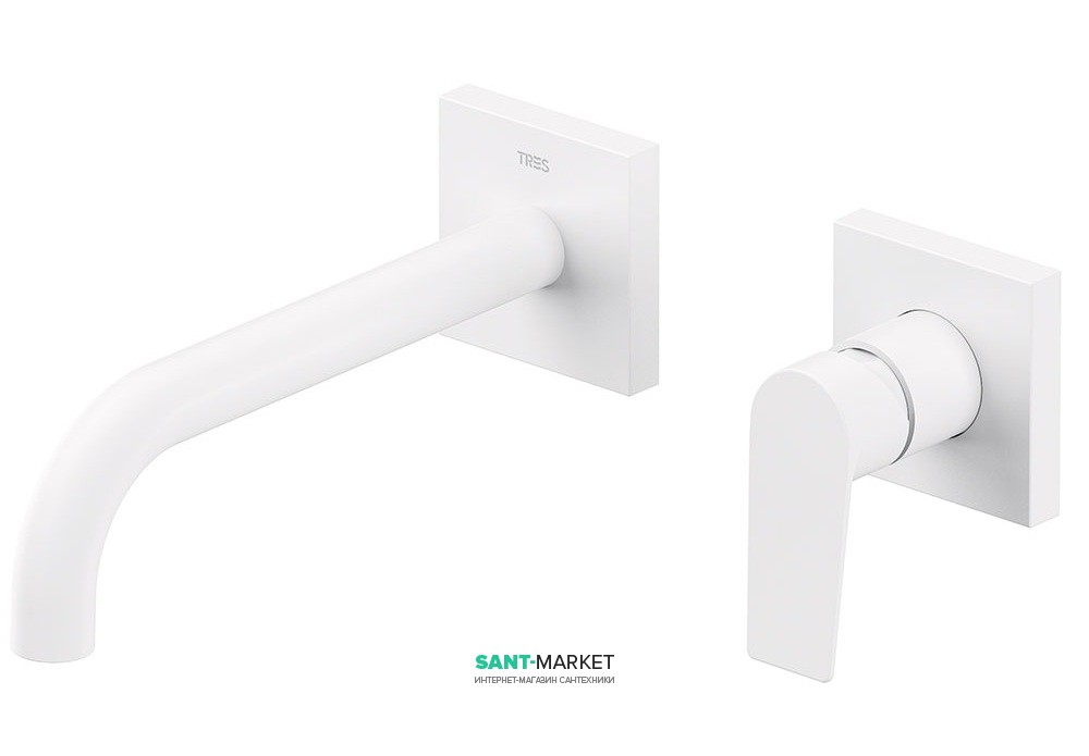 Смеситель для раковины Tres Project colors настенный излив 220 мм белый матовый 21120081BM