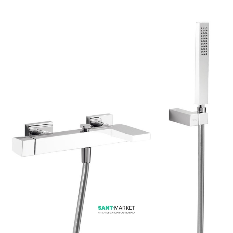 Смеситель для ванной Tres Slim colors с ручным душем белый/хром 20217001BL