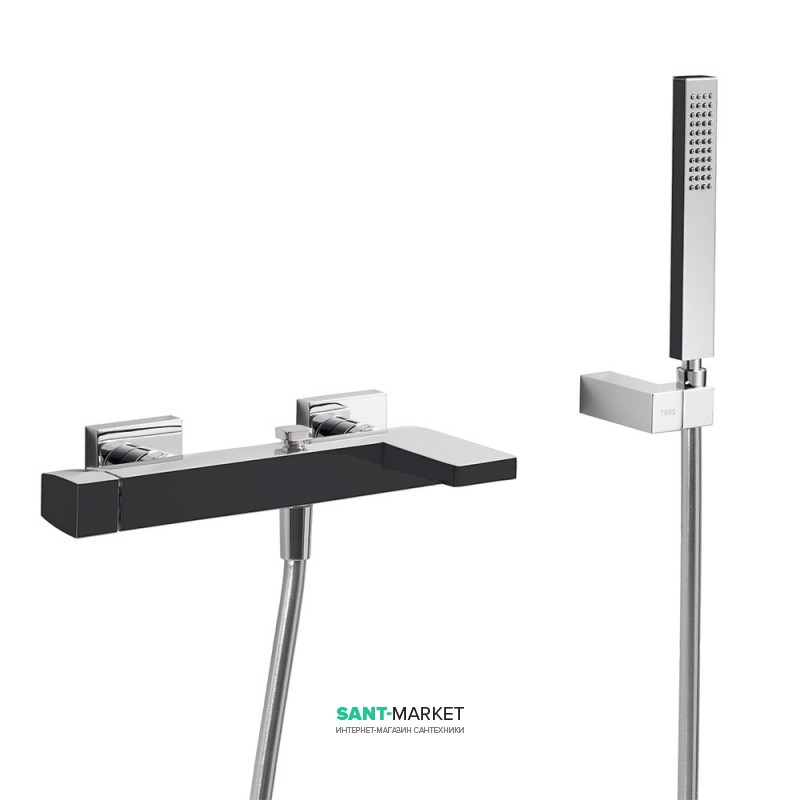 Змішувач для ванни Tres Slim colors з ручним душем чорний/хром 20217001NE