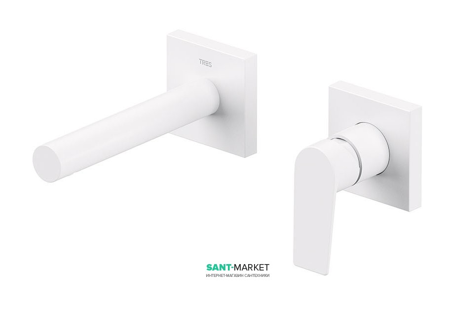 Смеситель для раковины Tres Project colors настенный излив 163 мм белый матовый 21120281BM